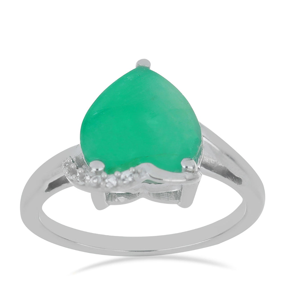 Stříbro 925/1000 - Prsten s Brazilským Smaragdem a Bílým Topazem - Karátové číslo: 2.95. přibližná hmotnost: 3.03 gramů