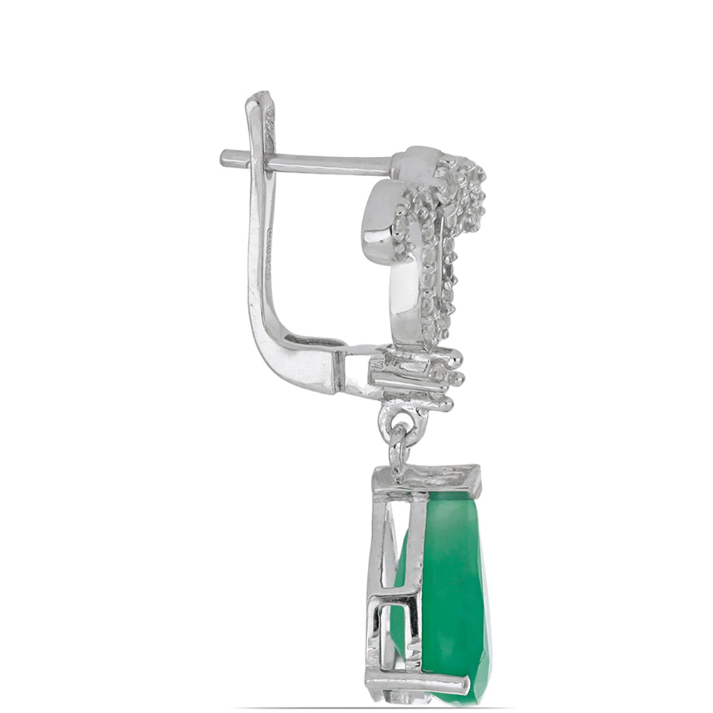 Stříbro 925/1000 - Náušnice s Brazilským Smaragdem a Bílým Topazem - Karátové číslo: 6.45. přibližná hmotnost: 6.13 gramů