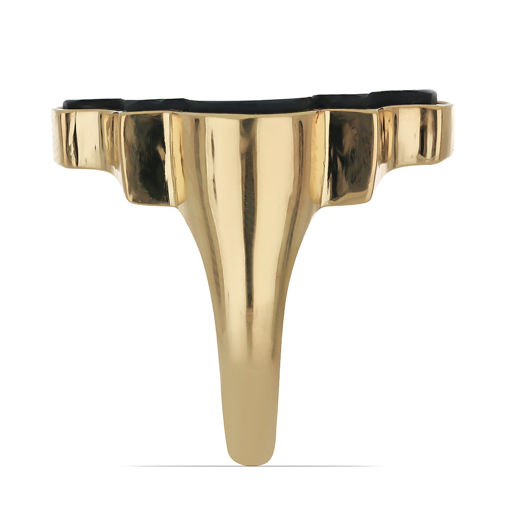 Pozlacené Stříbro 925/1000 - Prsten s Černým Suwarským Onyxem - Karátové číslo: 10.96. přibližná hmotnost: 8.26 gramů