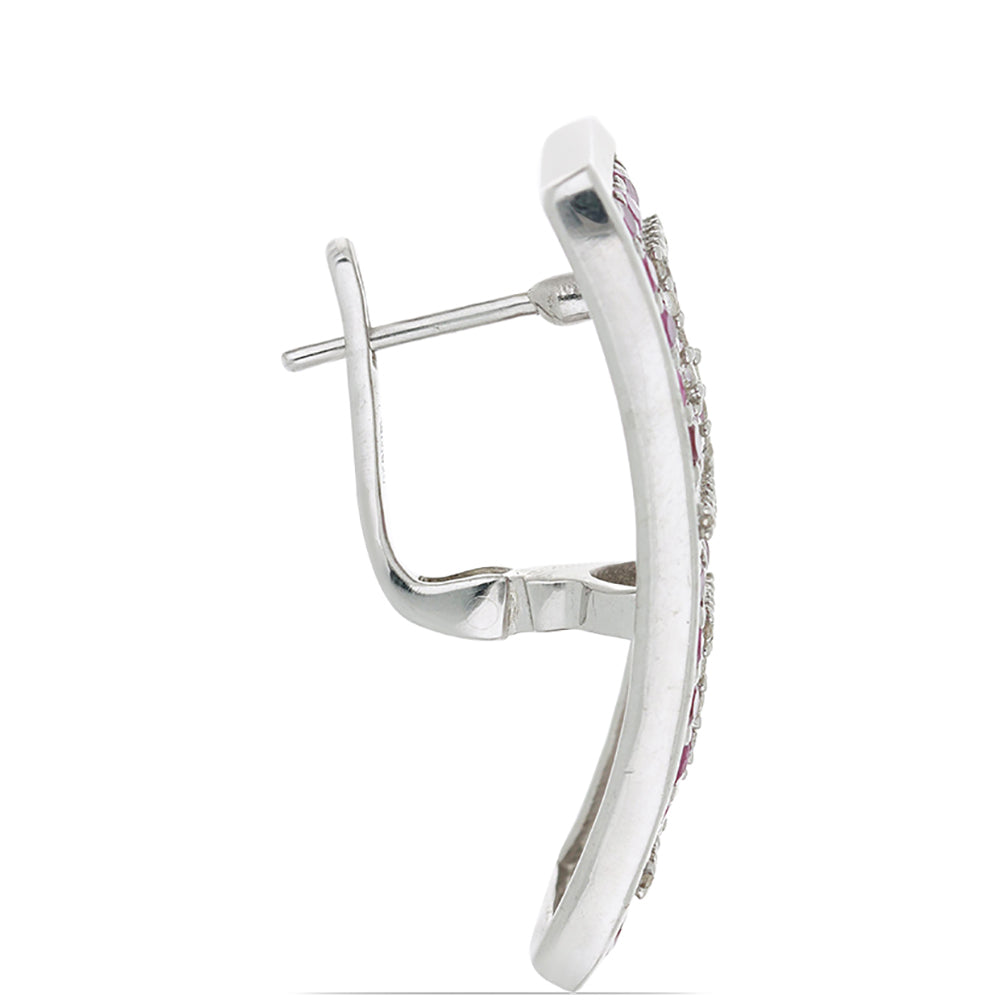 Stříbro 925/1000 - Náušnice s Madagaskarským Rubínem a Bílým Topazem - Karátové číslo: 4.98. přibližná hmotnost: 13.52 gramů