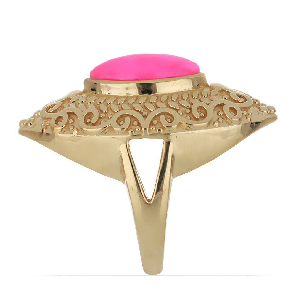 Pozlacené Stříbro 925/1000 - Prsten s Etiopským Růžovým Opálem z Lega Dembi - Karátové číslo: 1.89. přibližná hmotnost: 10.52 gramů