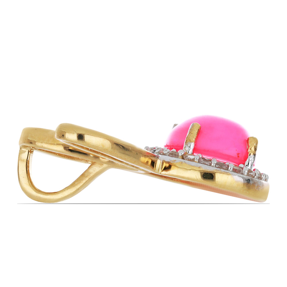 Pozlacené Stříbro 925/1000 - Přívěsek s Etiopským Růžovým Opálem z Lega Dembi a Bílým Topazem - Karátové číslo: 1.69. přibližná hmotnost: 2.74 gramů