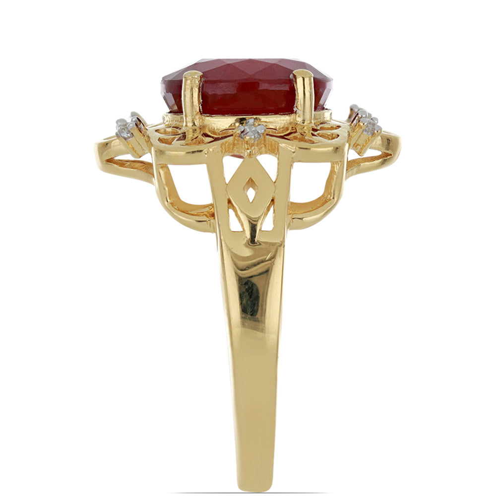 Pozlacené stříbro 925/1000 Prsten s Madagaskarským Rubínem a Bílým Topazem - Karátové číslo: 5.18. přibližná hmotnost: 5.32 gramů