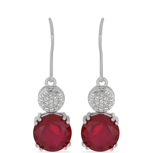 Stříbro 925/1000 - Náušnice s Madagaskarským Rubínem a Bílým Topazem - Karátové číslo: 11.01. přibližná hmotnost: 5.62 gramů