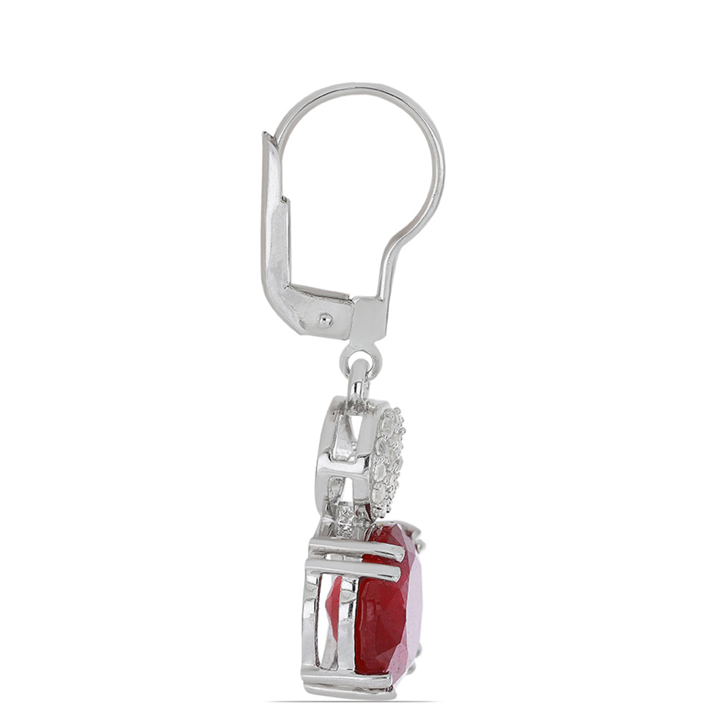 Stříbro 925/1000 - Náušnice s Madagaskarským Rubínem a Bílým Topazem - Karátové číslo: 11.01. přibližná hmotnost: 5.62 gramů