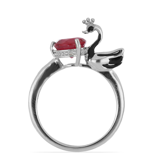 Stříbro 925/1000 - Prsten s Madagaskarským Rubínem a Bílým Diamantem - Karátové číslo: 2.88. přibližná hmotnost: 4.49 gramů