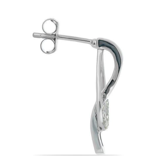 Stříbro 925/1000 - Náušnice se Žlutým Diamantem a Bílým Zirkonem - Karátové číslo: 0.46. přibližná hmotnost: 2.78 gramů