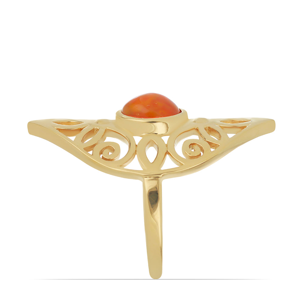 Pozlacené Stříbro 925/1000 - Prsten s Oranžovým Opálem z Lega Dembi - Karátové číslo: 0.96. přibližná hmotnost: 5.61 gramů