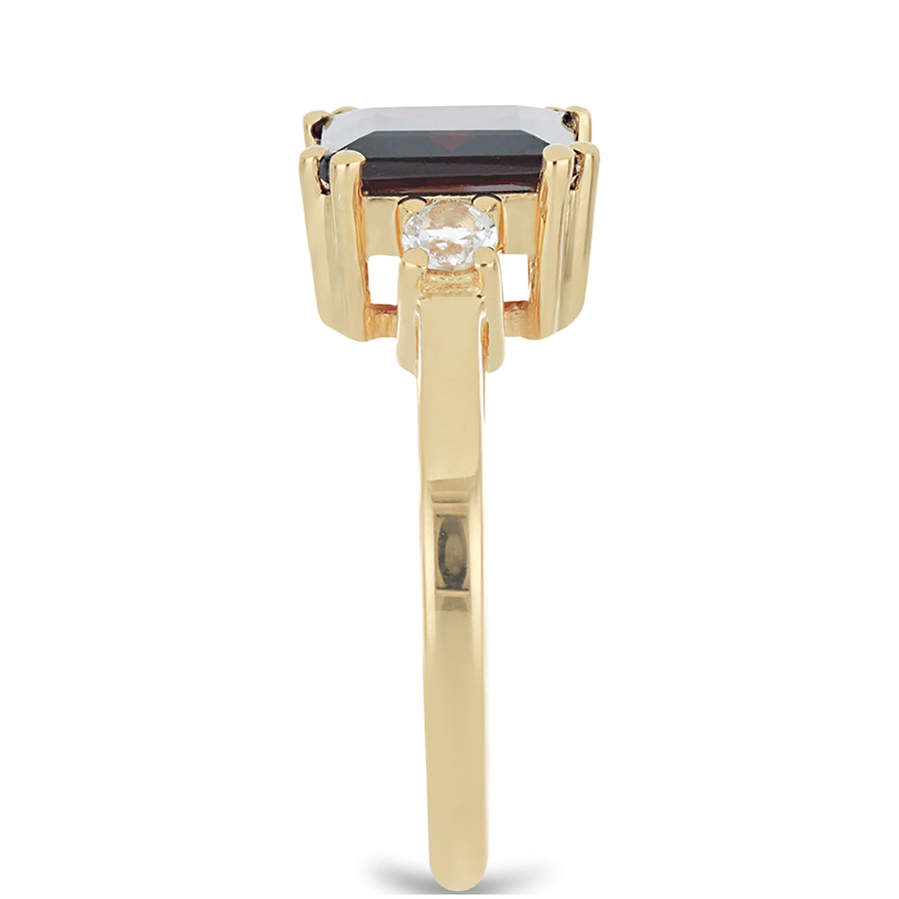 Pozlacené Stříbro 925/1000 - Prsten s Rhodolitovým Granátem z Minas Moatize a Bílým Topazem - Karátové číslo: 3.24. přibližná hmotnost: 3.62 gramů