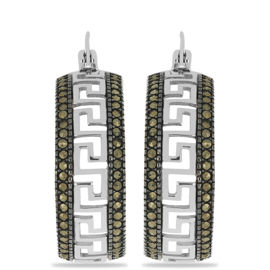 Stříbro 925/1000 Náušnice s Rakouským Markazitem - Karátové číslo: 1.92. přibližná hmotnost: 10.57 gramů