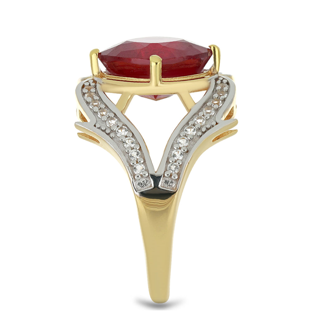 Pozlacený Stříbrný Prsten s Madagaskarským Rubínem a Bílým Topazem
