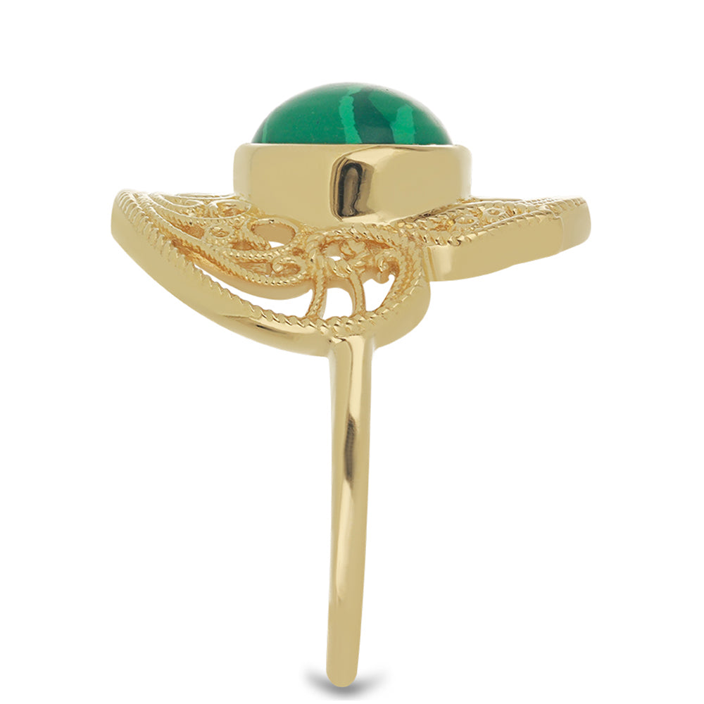 Pozlacené Stříbro 925/1000 - Prsten s Malachitem - Karátové číslo: 5.52. přibližná hmotnost: 6.4 gramů