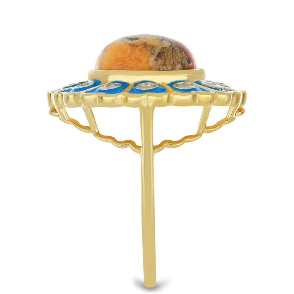 Pozlacený Stříbrný Prsten s Ústřicovým Tyrkysem a Bílým Topazem