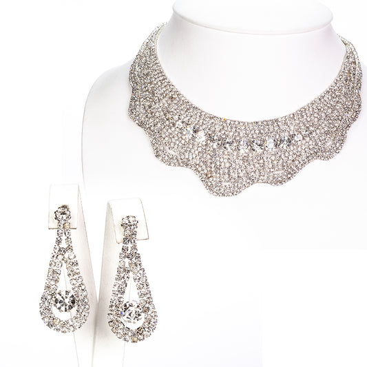 Pozlacená Slitinová Sada s Bílým Emporia® Křišťálem ( Náhrdelník+Náušnice )