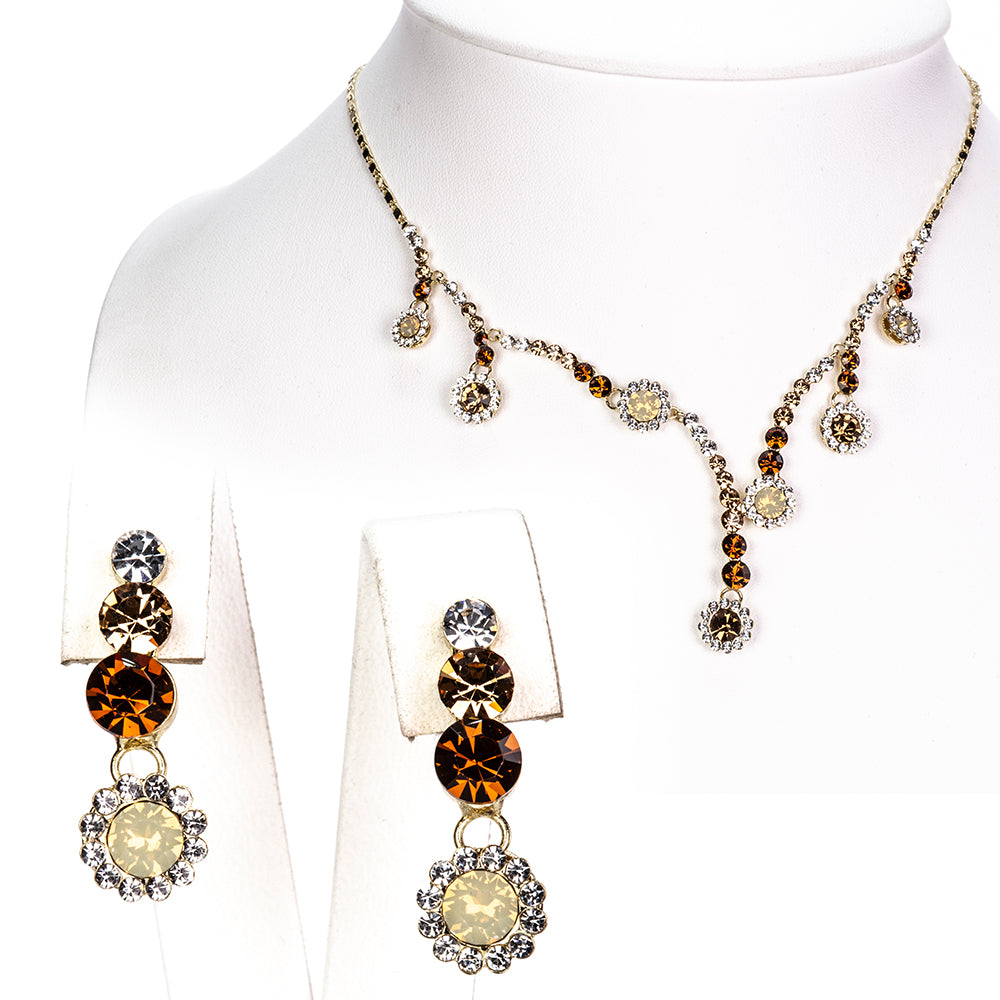 Pozlacená Slitinová Sada s Skleněná Perla a Bílým Emporia® Křišťálem ( Náhrdelník+Náušnice )