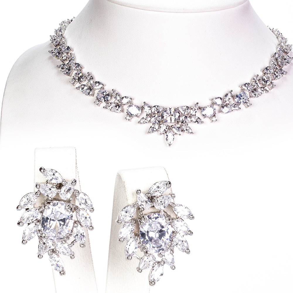 Pozlacená Slitinová Sada s Bílým Emporia® Křišťálem ( Náhrdelník+Náušnice ) 1 