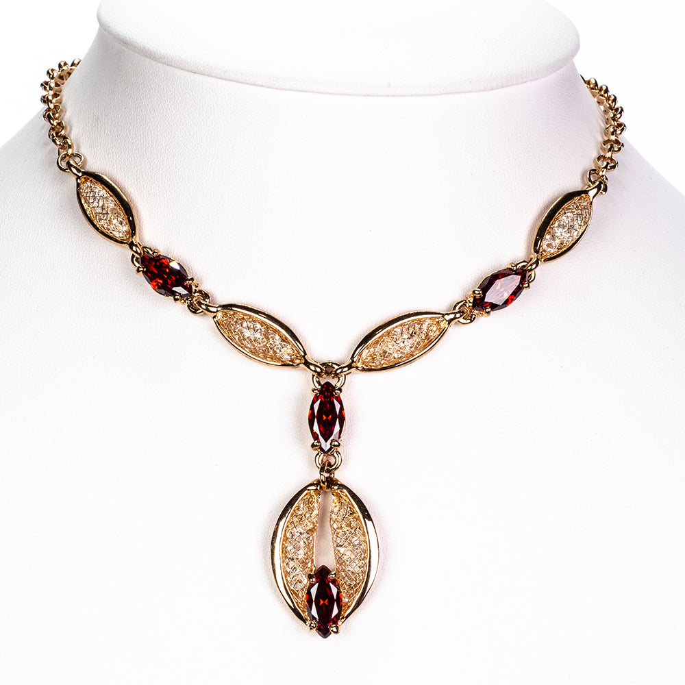 Pozlacená Slitinová Sada s Červeným Emporia® Křišťálem ( Náhrdelník+Náušnice )