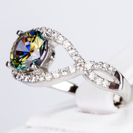 Pozlacený Slitinový Prsten se Zeleným Emporia® Křišťálem a Bílým Emporia® Křišťálem