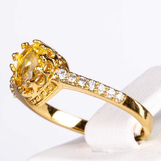 Pozlacený Slitinový Prsten se Žlutým Emporia® Křišťálem a Bílým Emporia® Křišťálem