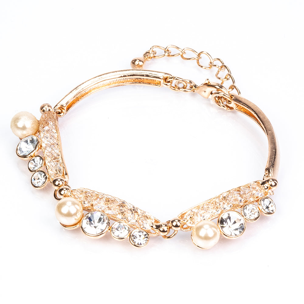 Pozlacená Slitinová Sada s Bílým Emporia® Křišťálem ( Náhrdelník+Náušnice+Náramek ) 2 