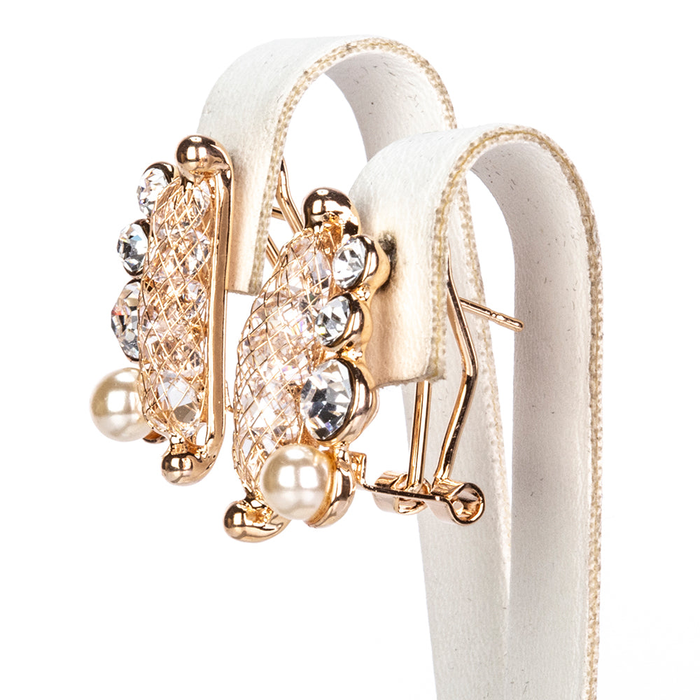 Pozlacená Slitinová Sada s Bílým Emporia® Křišťálem ( Náhrdelník+Náušnice+Náramek ) 4 