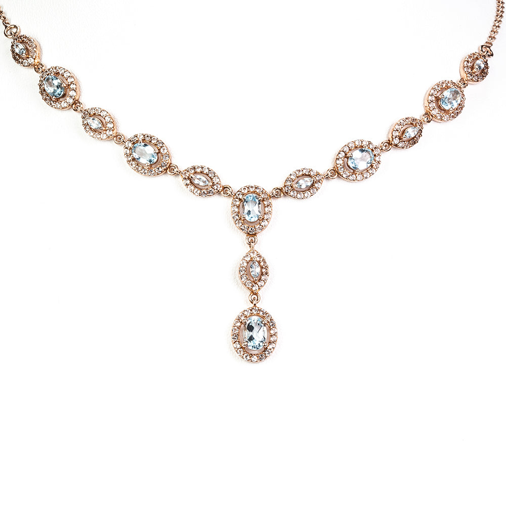 Pozlacený Stříbrný Náhrdelník s Nebesky Modrým Topazem a Bílým Topazem 1 