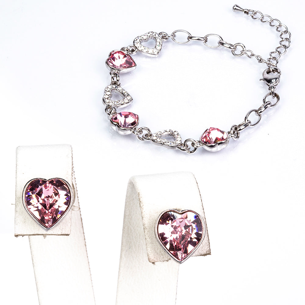 Pozlacená Slitinová Sada s Bílým Emporia® Křišťálem a Růžovým Emporia® Křišťálem ( Náušnice+Náramek )