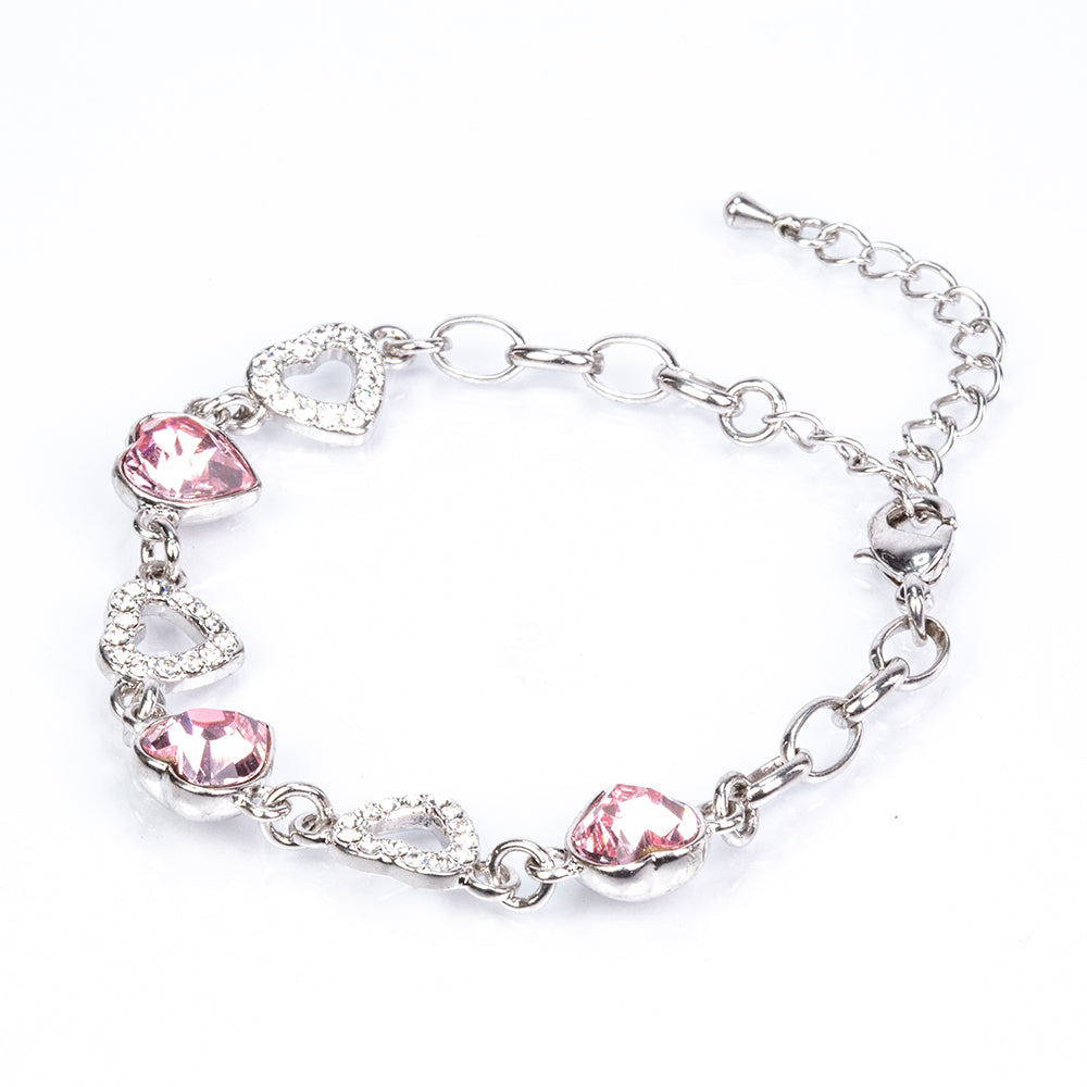 Pozlacená Slitinová Sada s Bílým Emporia® Křišťálem a Růžovým Emporia® Křišťálem ( Náušnice+Náramek )