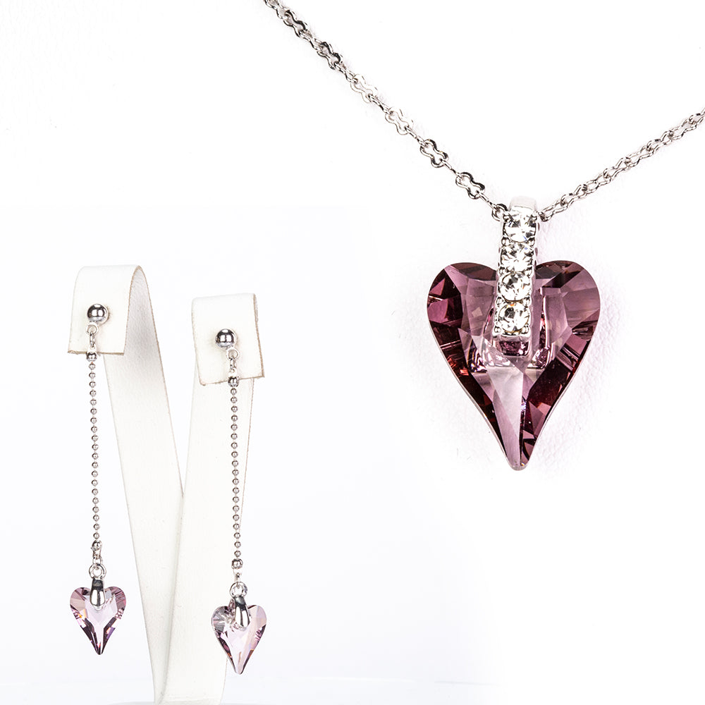 Pozlacená Slitinová Sada s Fialovým Emporia® Křišťálem ( Náušnice+Přívěsek )