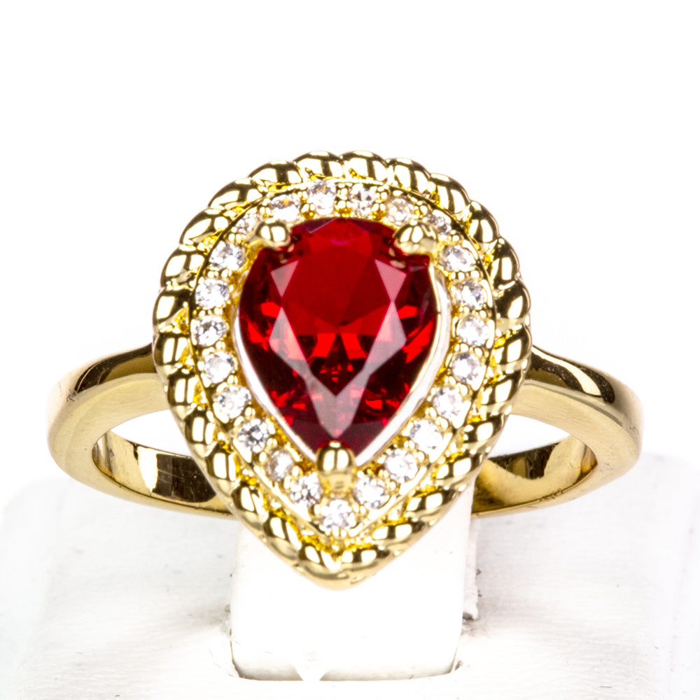 Pozlacená Slitinová Sada s Červeným Emporia® Křišťálem ( Náhrdelník+Náušnice+Prsten ) 6 