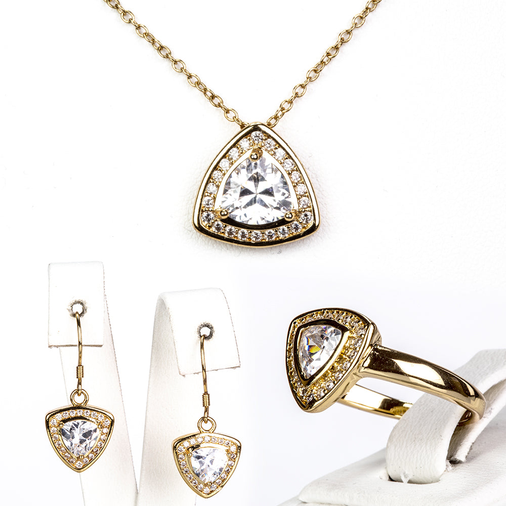 Pozlacená Slitinová Sada s Bílým Emporia® Křišťálem ( Náhrdelník+Náušnice+Prsten )