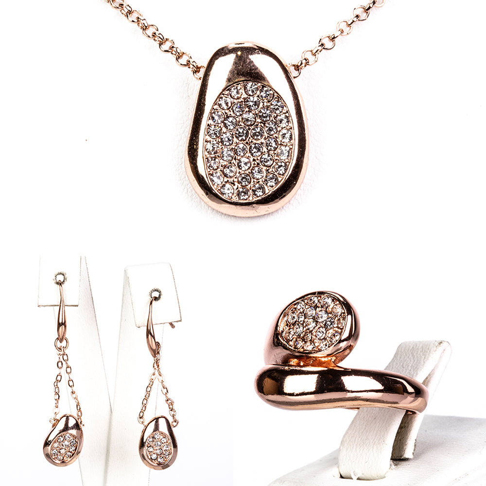 Pozlacená Slitinová Sada s Bílým Emporia® Křišťálem ( Náhrdelník+Náušnice+Prsten ) 1 