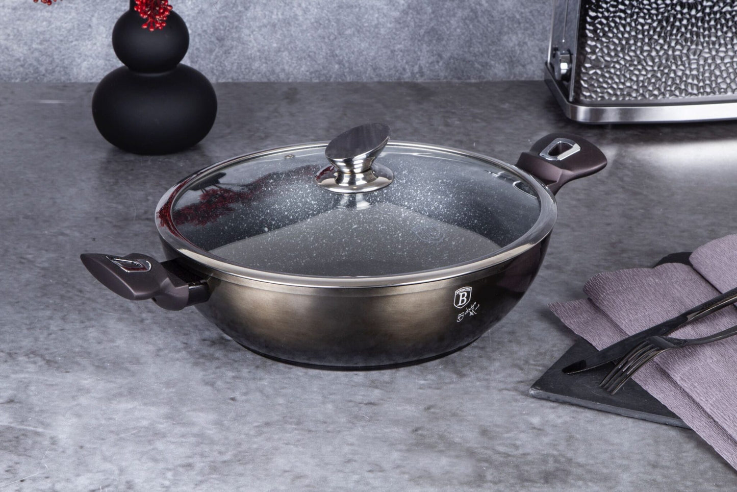 Berlinger Haus Metallic Line Shiny Black Edition Wok s víkem, 30 cm