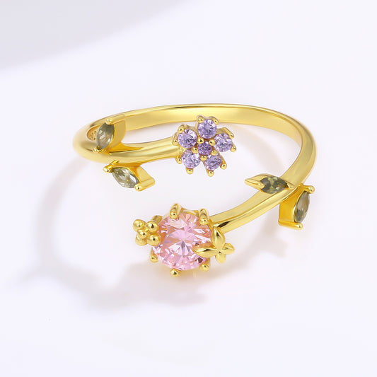 Pozlacená slitina Prsten s Růžovým Emporia® Křišťálem a Fialovým Emporia® Křišťálem přibližná hmotnost: 10 gramů