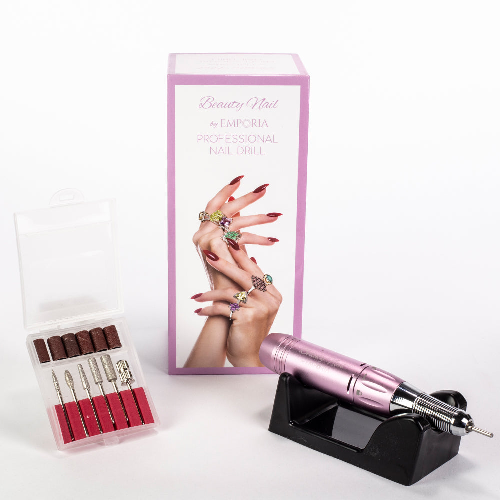 Profesionální pilník na nehty Emporia Beauty Nail s vyměnitelnými hlavicemi – růžový