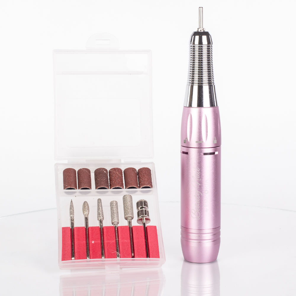 Profesionální pilník na nehty Emporia Beauty Nail s vyměnitelnými hlavicemi – růžový 5 