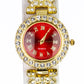 Pozlacený Slitinový Hodinky s Červeným Emporia® Křišťálem a Bílým Emporia® Křišťálem ( Náhrdelník+Náušnice+Náramek )