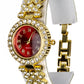Pozlacený Slitinový Hodinky s Červeným Emporia® Křišťálem a Bílým Emporia® Křišťálem ( Náhrdelník+Náušnice+Náramek )