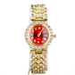 Pozlacený Slitinový Hodinky s Červeným Emporia® Křišťálem a Bílým Emporia® Křišťálem ( Náhrdelník+Náušnice+Náramek )