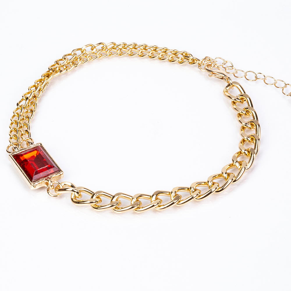 Pozlacený Slitinový Hodinky s Červeným Emporia® Křišťálem a Bílým Emporia® Křišťálem ( Náhrdelník+Náušnice+Náramek ) 9 