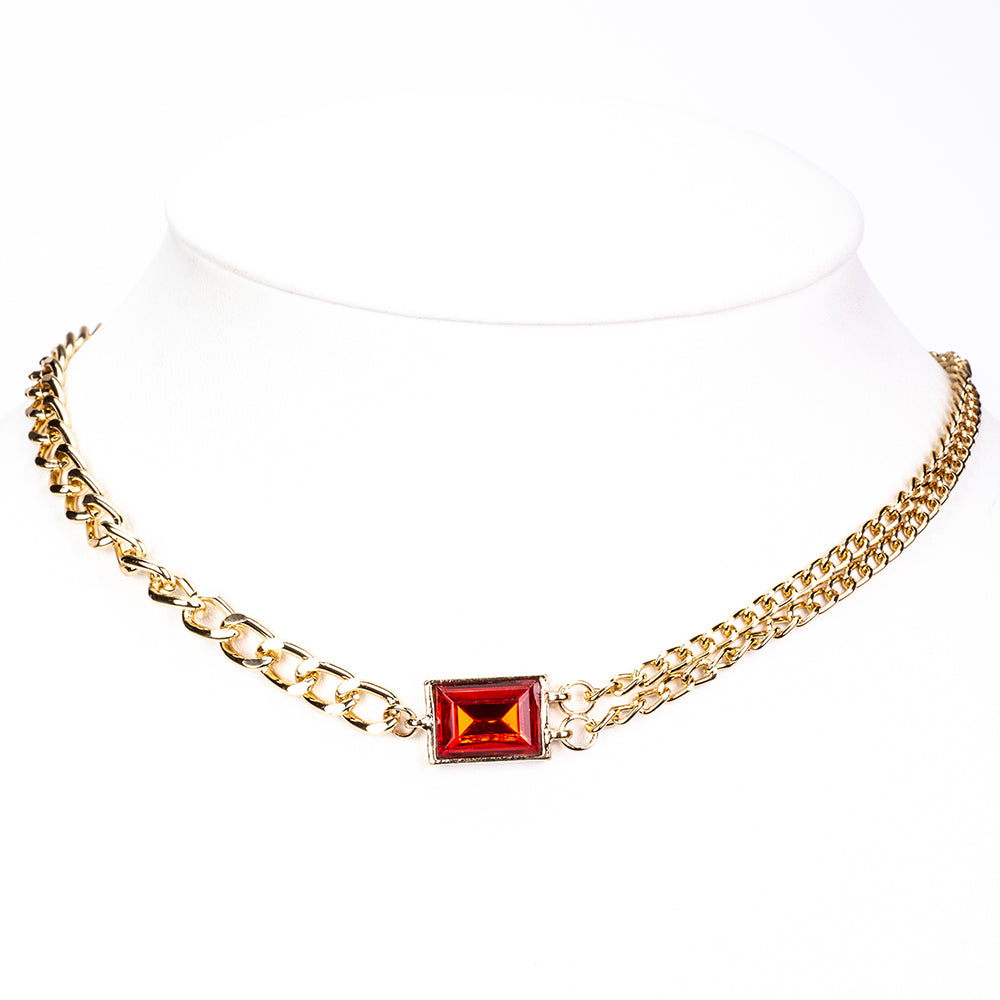 Pozlacený Slitinový Hodinky s Červeným Emporia® Křišťálem a Bílým Emporia® Křišťálem ( Náhrdelník+Náušnice+Náramek ) 10 