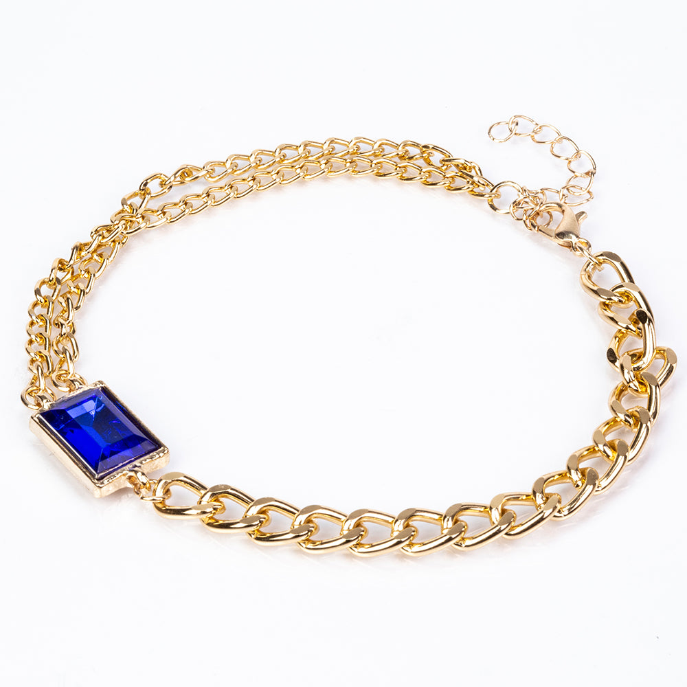 Pozlacený Slitinový Hodinky s Modrým Emporia® Křišťálem a Bílým Emporia® Křišťálem ( Náhrdelník+Náušnice+Náramek )