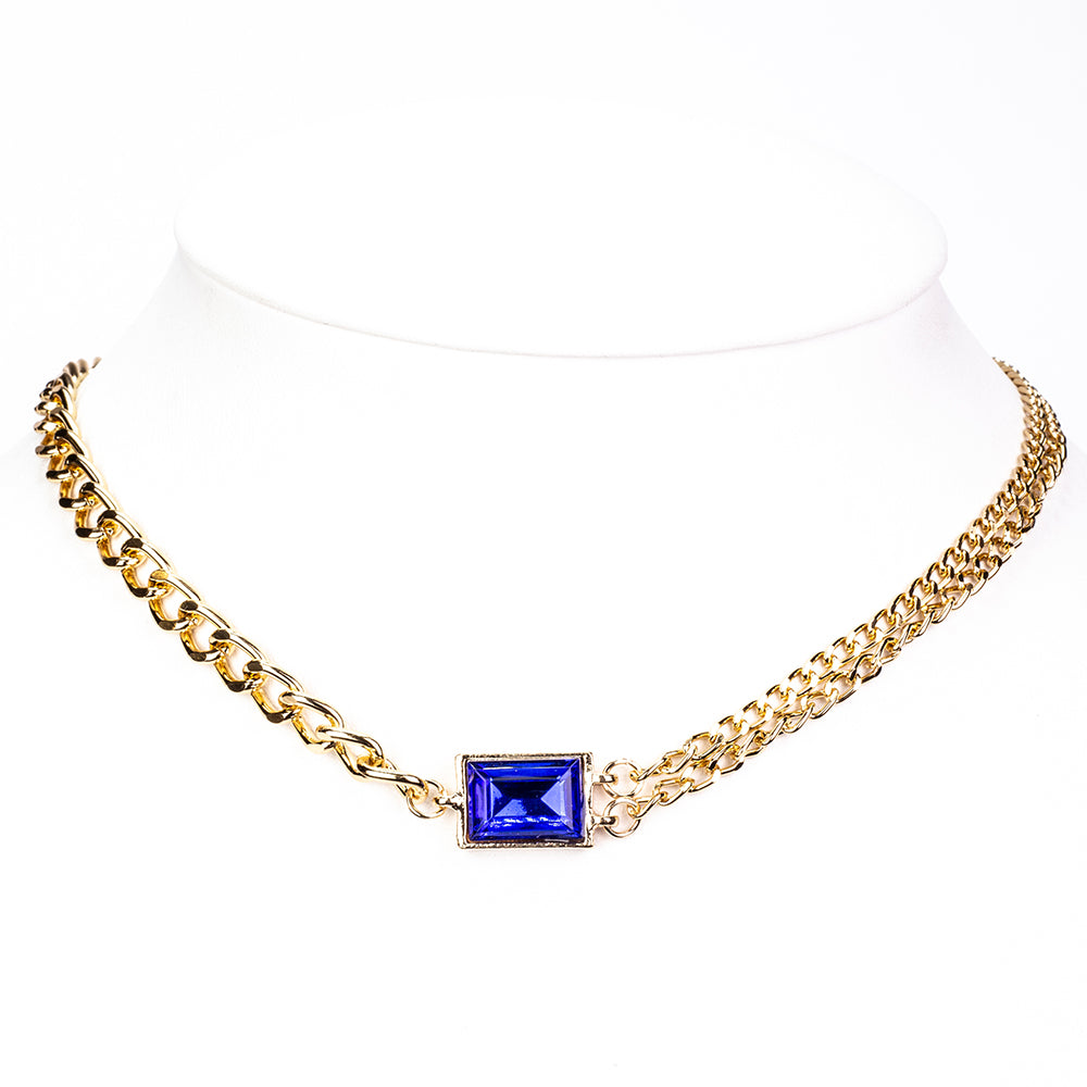 Pozlacený Slitinový Hodinky s Modrým Emporia® Křišťálem a Bílým Emporia® Křišťálem ( Náhrdelník+Náušnice+Náramek ) 10 