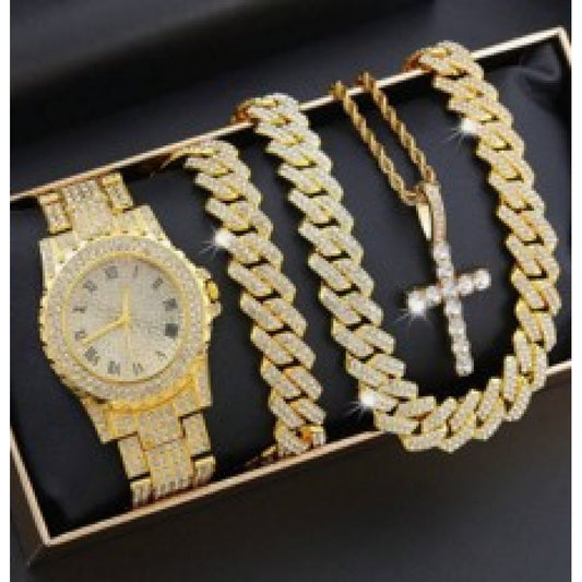 Pozlacená slitina - Sada s Bílým Emporia® Křišťálem ( Náhrdelník+Náramek+Přívěsek )