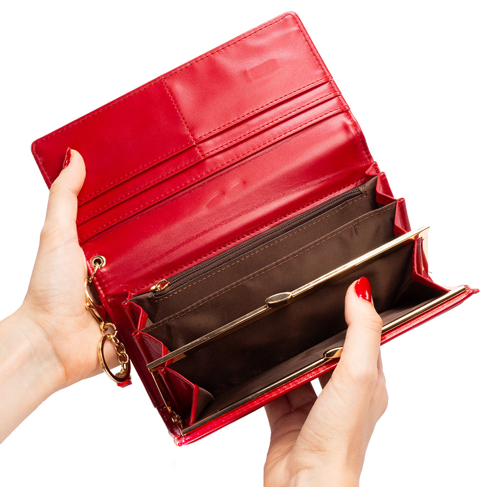 Dámská peněženka s klíčenkou, která chrání soukromí, barva: červená a černá 9 