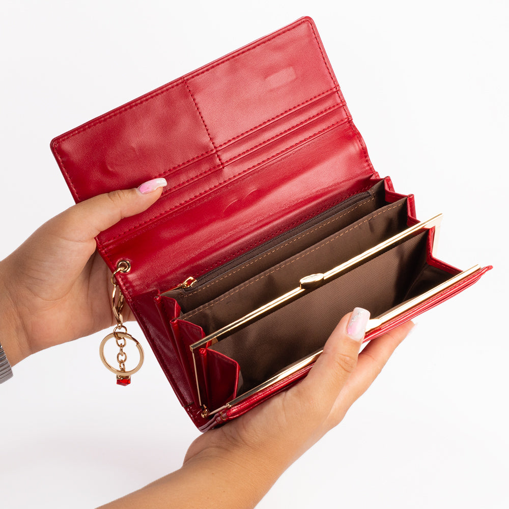 Dámská peněženka s klíčenkou, která chrání soukromí, barva: červená a černá 12 