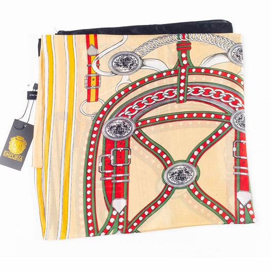 Luxusní krajina řetězů, šála, 85 x 180 cm, Krémová, 100% veganské hedvábí