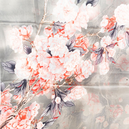 Závoj květů, šála, 85 x 180 cm, Šedá, 100% veganské hedvábí