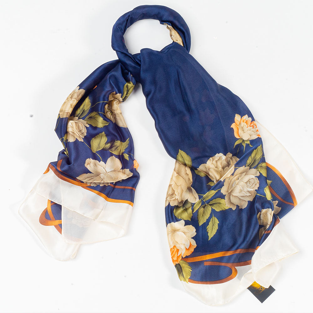 Plátno a květy, šála, 85 x 180 cm, Modrá, 100% veganské hedvábí 4 
