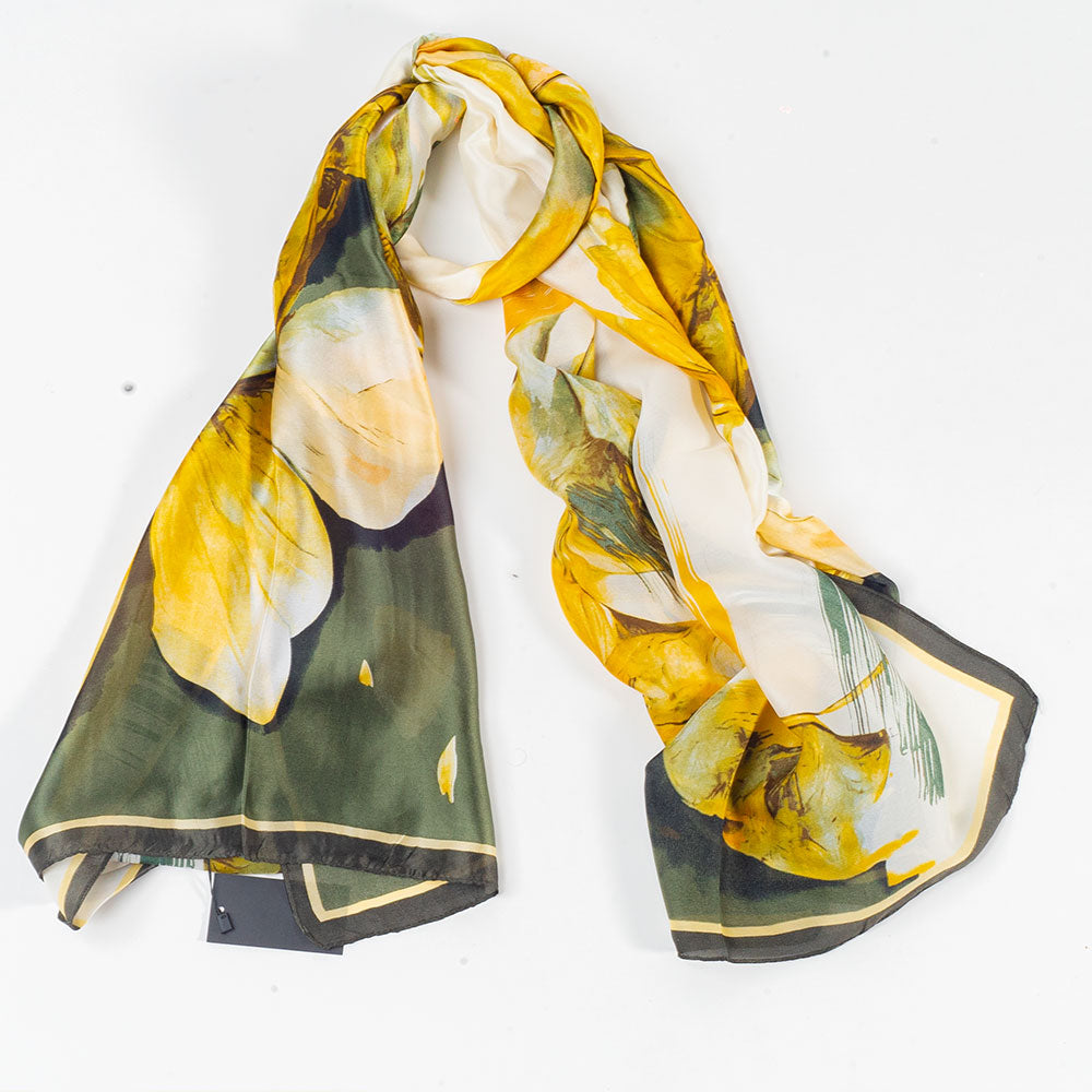 Dojem lilií, šála, 85 x 180 cm, Zelená, 100% veganské hedvábí 6 